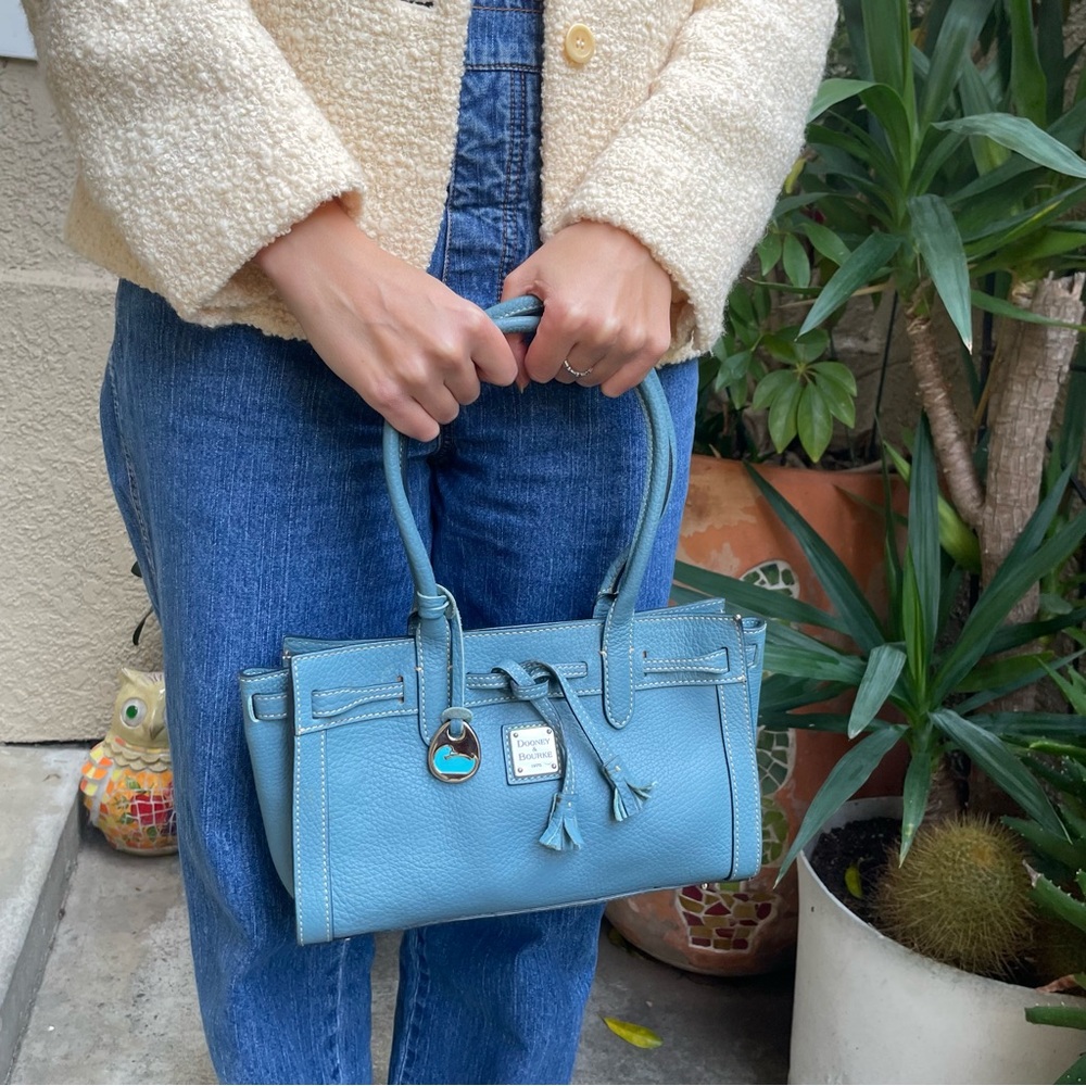 Vintage grayish blue Dooney & Bourke pebbled leather bag